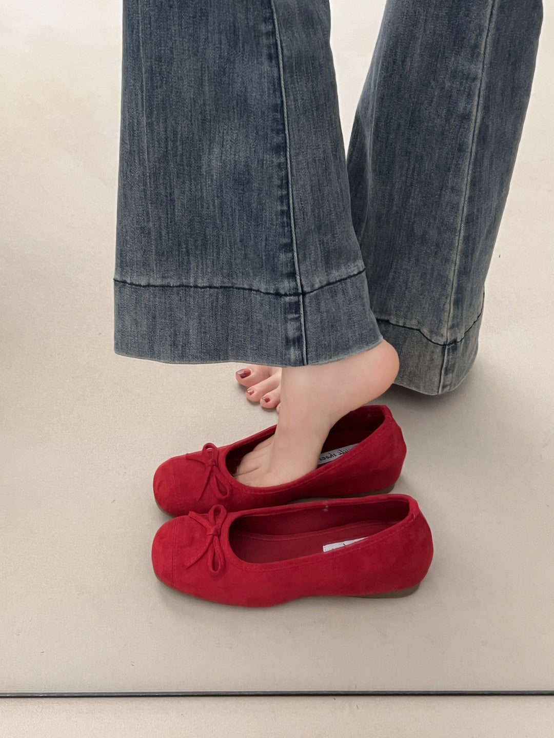 Damen Ballerinas mit zarter Schleifenapplikation und weichem Veloursleder R&B