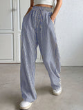 Damen weite Streifenhose mit Gummizug und Seitentaschen