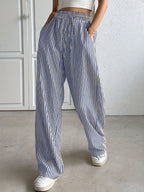 Damen weite Streifenhose mit Gummizug und Seitentaschen