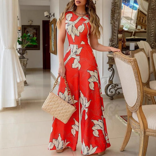 Damen Modischer Jumpsuit mit floralen Akzenten und weitem Bein R&B
