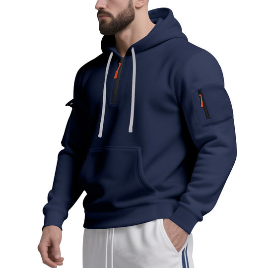 Herren Funktions-Hoodie mit halbem Reißverschluss und praktischen Taschen R&B