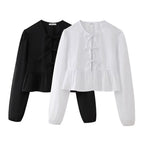 Damen Bluse mit romantischen Rüschendetails und Schleifen R&B