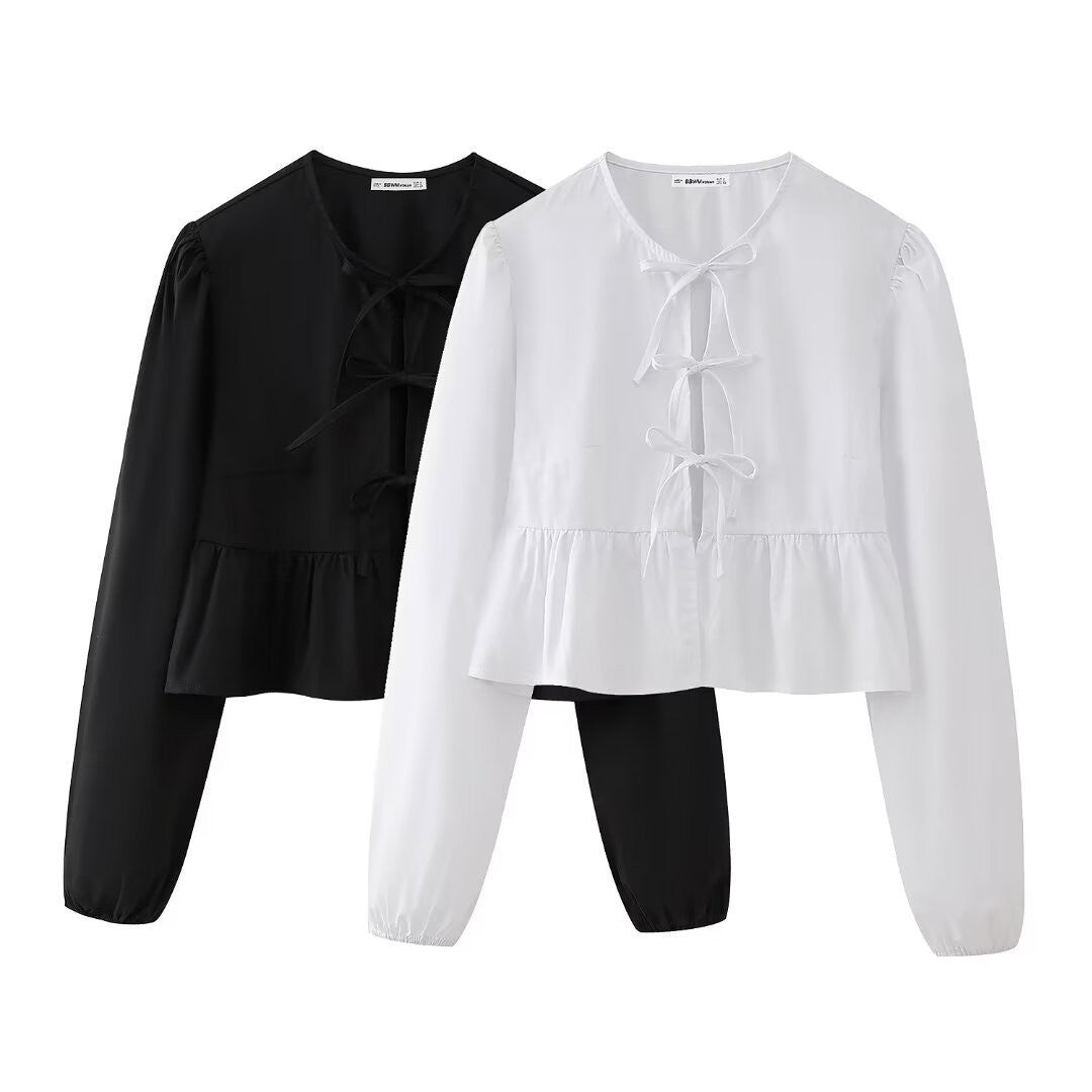 Damen Bluse mit romantischen Rüschendetails und Schleifen R&B