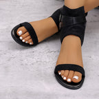 Damen modische Offene Stiefelsandalen mit Schnallen- und Reißverschluss-Detail R&B