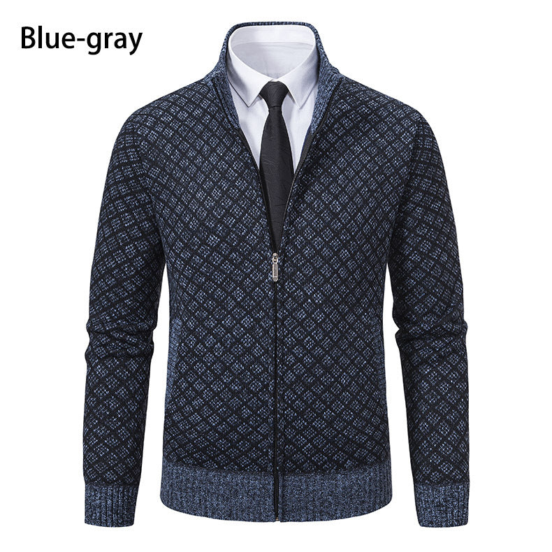 Herren Strickjacke mit Reißverschluss und modernem Rautenmuster R&B