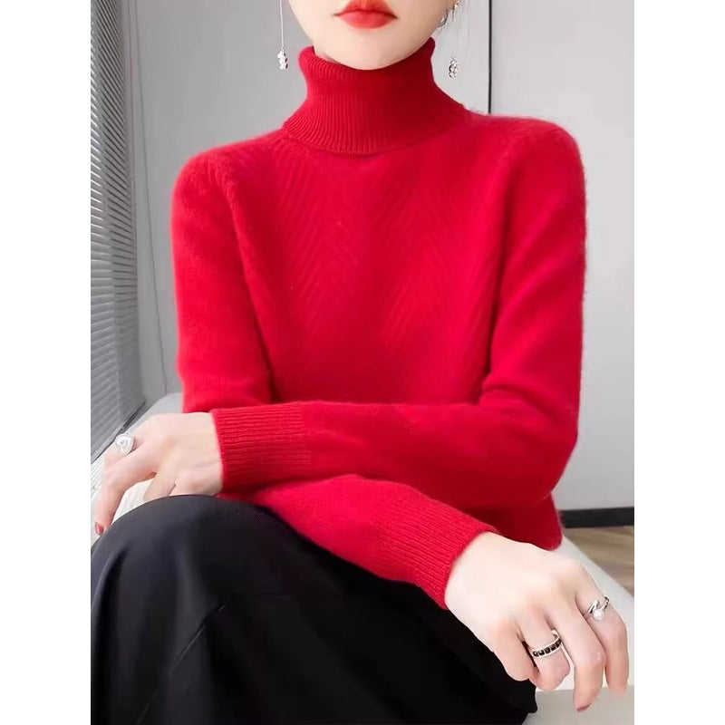 Damen eleganter Strickpullover mit Stehkragen und feiner Rippstruktur R&B
