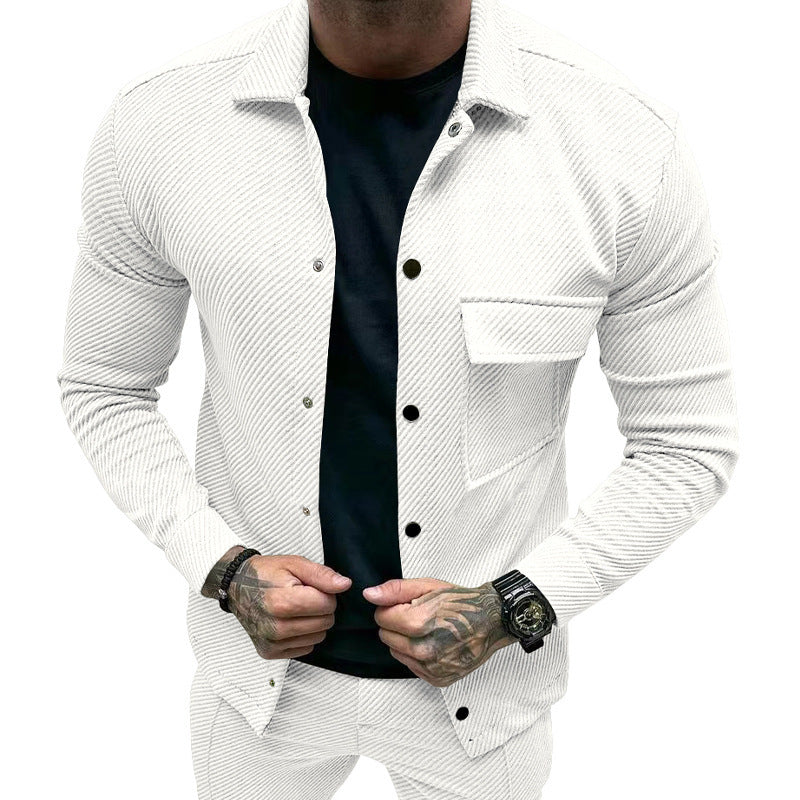 Herren nan urbanes Shirtjacken-Set in strukturierter Cordoptik mit Brustklappe und schmaler Passform R&B