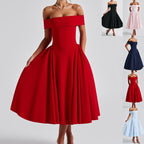 Damen Off-Shoulder Cocktailkleid mit voluminösem Rock und elegantem Trägerdesign R&B