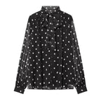 Damen transparente Bluse mit Schleifenkragen im Polka-Dot-Design R&B