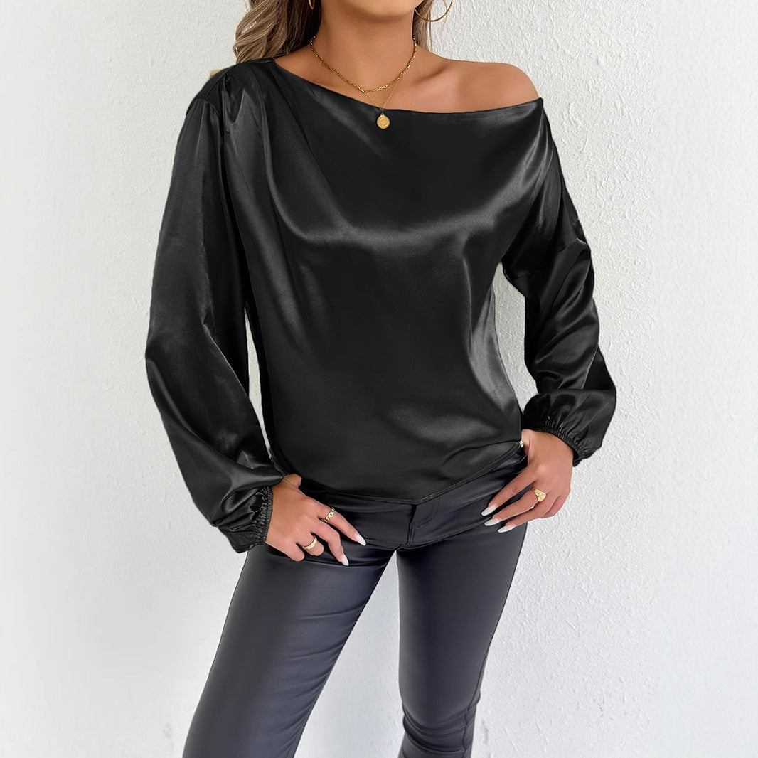 Damen elegante Off-Shoulder Bluse mit weiten Ärmeln R&B