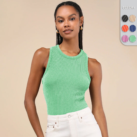 Damen Figurbetontes Ripp-Top mit hohem Kragen R&B