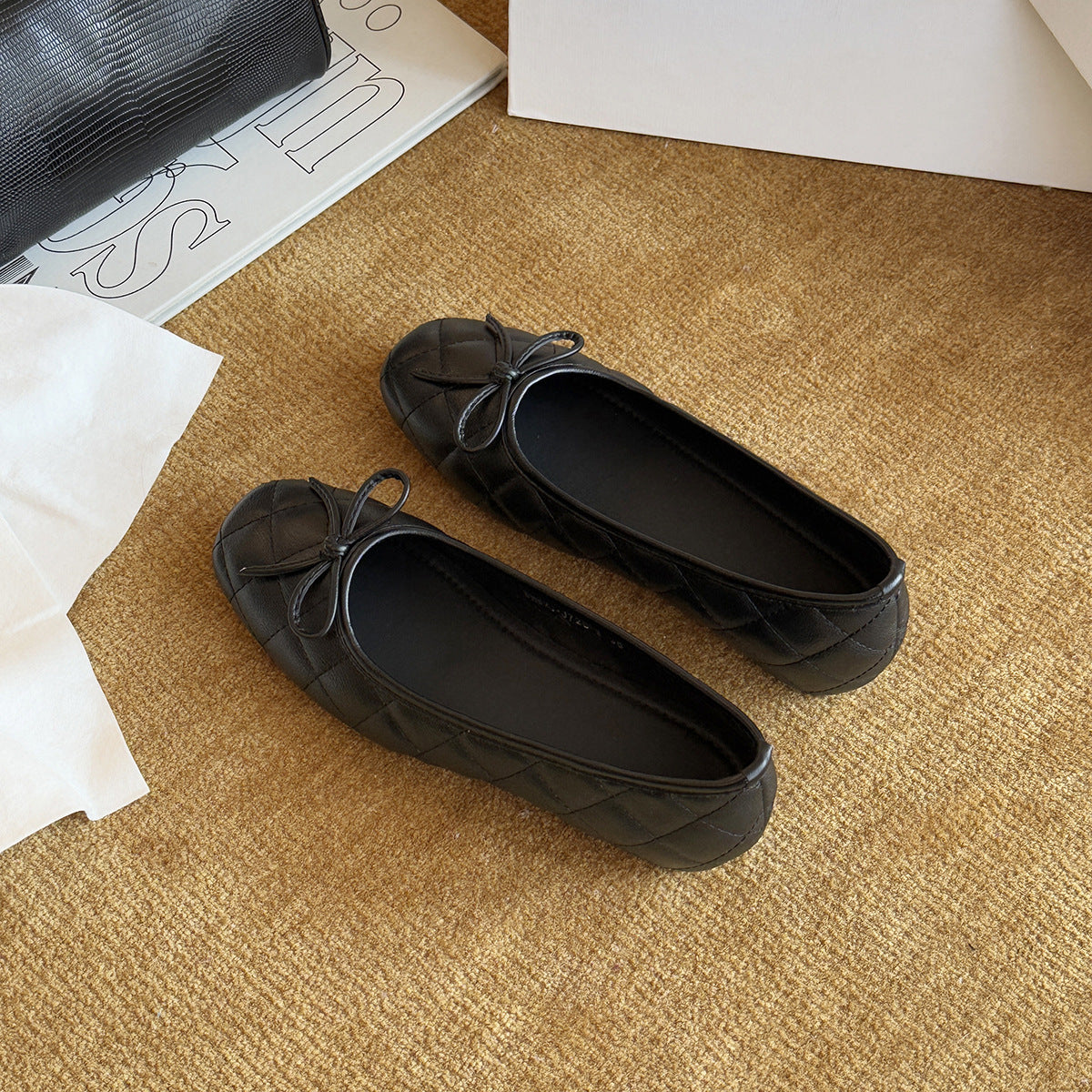 Damen Ballerinas mit elegantem Karomuster und dekorativem Schleifenbild R&B
