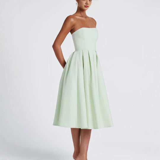 Damen Elegantes Midi-Kleid mit schwingendem Rock und raffiniertem Bandeau-Ausschnitt R&B