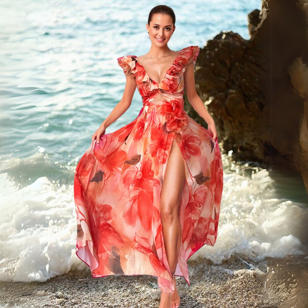 Damen Einteiler Badeanzug mit floralen Rüschendetails R&B