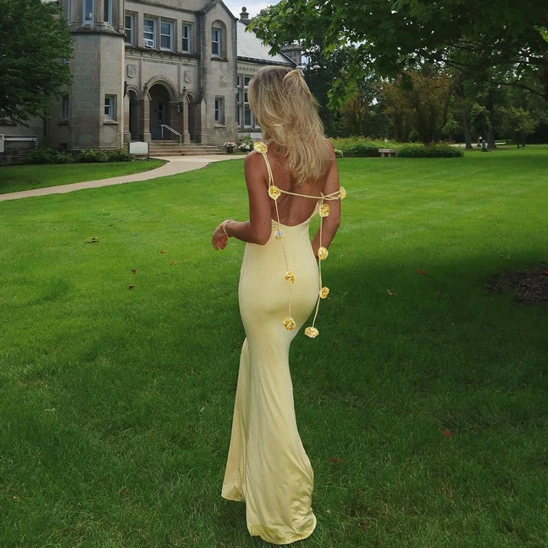 Damen Elegantes Maxikleid mit einzigartigen Rüschenträgern R&B