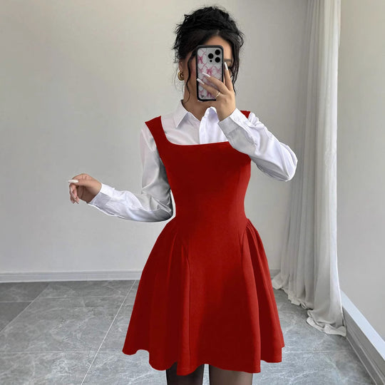 Damen A-Linien Kleid mit Quadrat-Ausschnitt und fließendem Rock R&B
