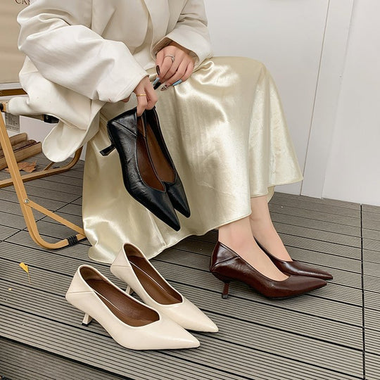 Damen elegante Slingback-Pumps mit spitzem Design und modischem Blockabsatz R&B