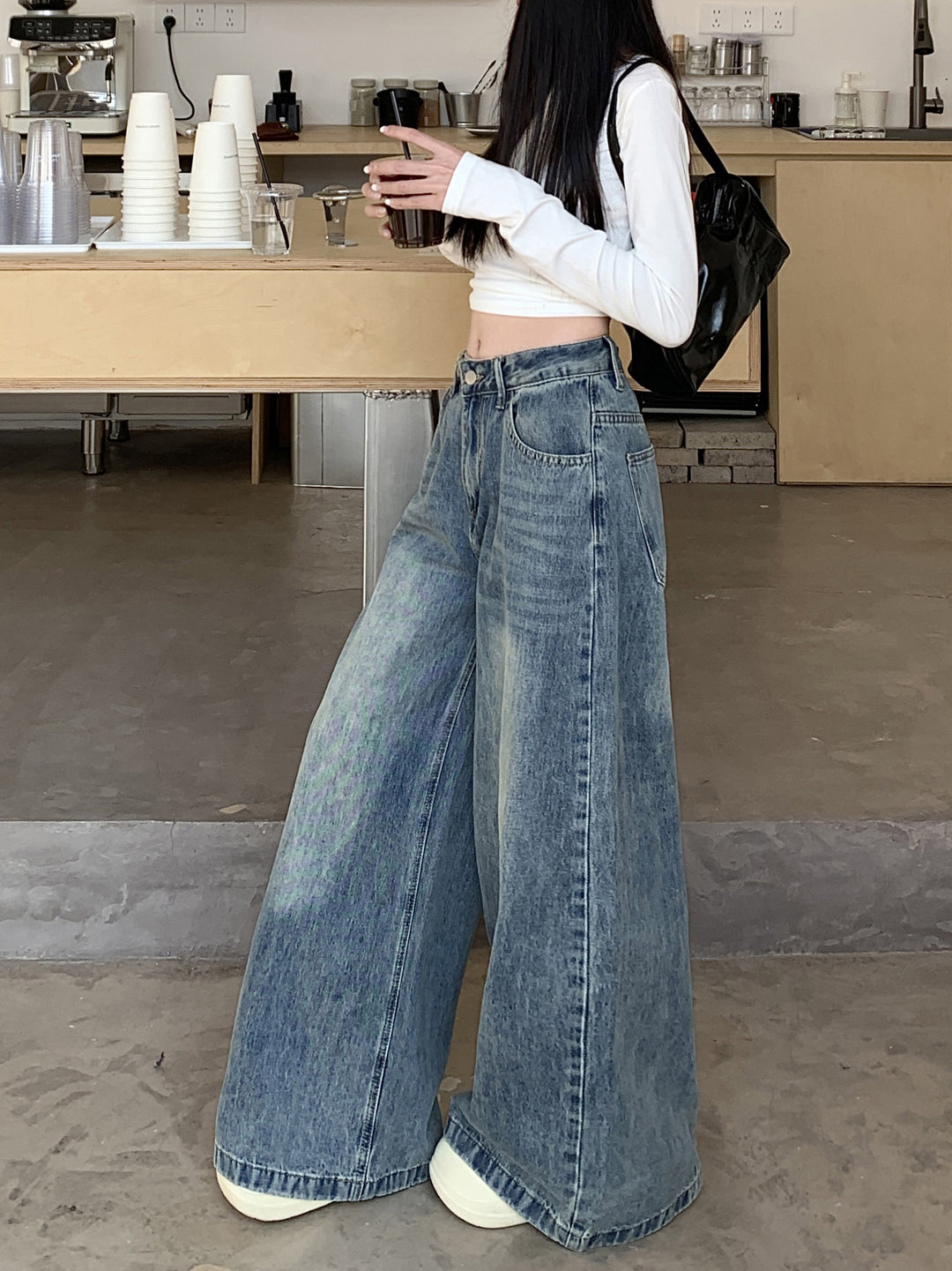 Damen Hochtaillierte Weitjeans im trendigen Streetstyle R&B
