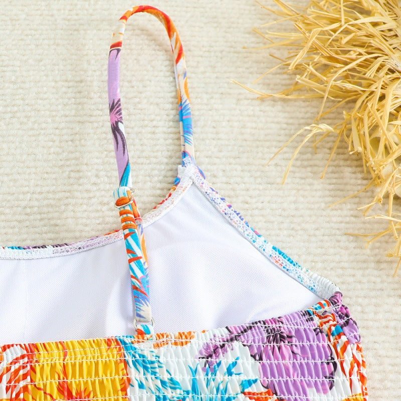 Damen Triangel-Bikini mit raffinierten Falten und floralem Design R&B