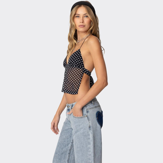 Damen Polka Dot Top mit zarten Trägern und figurbetontem Schnitt R&B