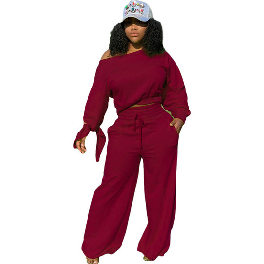 Damen Lässiges Two-Piece Set mit weitem Schnitt und Schulterfreiem Design R&B