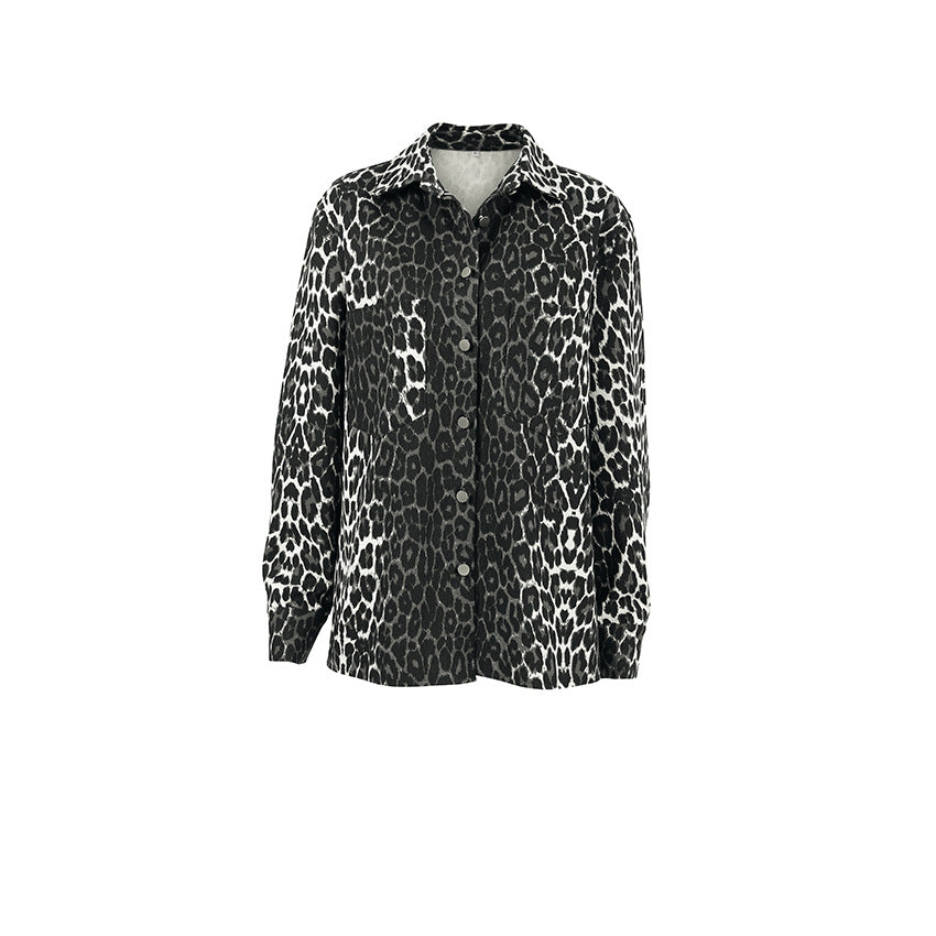 Damen Modische Leoprint Overshirt mit Taschen R&B