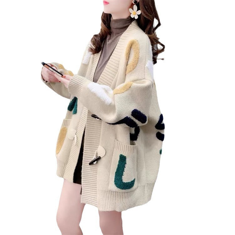 Damen Grobstrick-Cardigan mit kreativen Applikationen und großen Taschen R&B