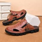 Herren Bequeme Leder-Sandalen mit verstellbarem Riemensystem R&B