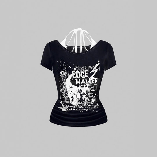 Damen kreatives Grafik-T-Shirt mit verführerischem Rückenausschnitt R&B