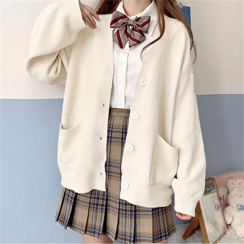 Damen Grob gestrickter Cardigan mit Taschen und V-Ausschnitt