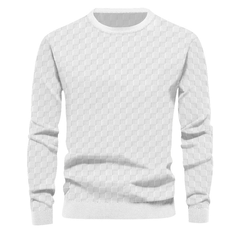 Herren nan feinstrukturierter Rundhals-Pullover mit Karo-Relief und gerippten Bündchen R&B