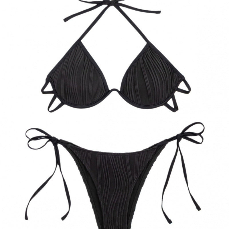 Damen Triangel-Bikini mit Rippstruktur und verstellbaren BindR&Bändern R&B
