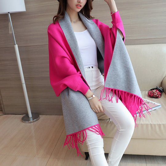 Damen eleganter Schal mit Fransen und kontrastierenden Farbdetails R&B