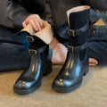 Damen Stiefel mit modischem Falten-Design und verstellbaren Schnallen