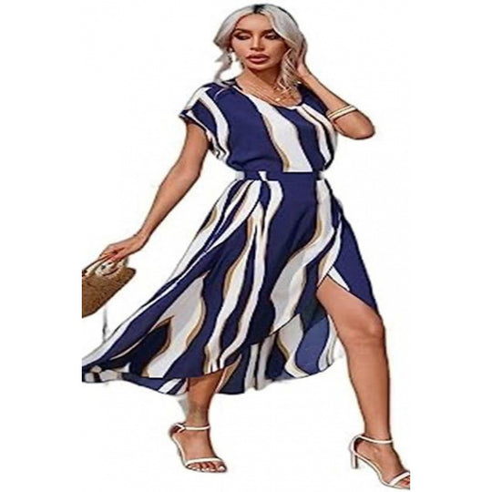 Damen Maxi-Kleid mit modernen Streifen und elegantem Schlitz R&B