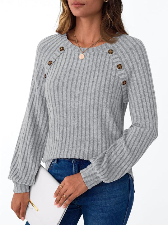 Damen Pullover mit dekorativen Knöpfen und strukturiertem Rippdesign R&B