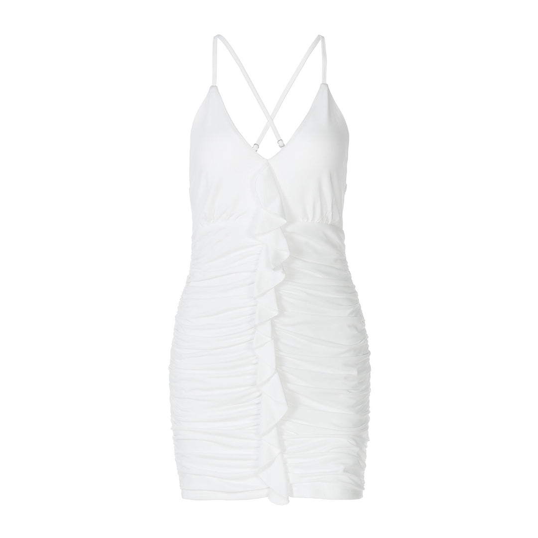 Damen Figurbetontes Kurzkleid mit Raffungen und tiefem V-Ausschnitt R&B