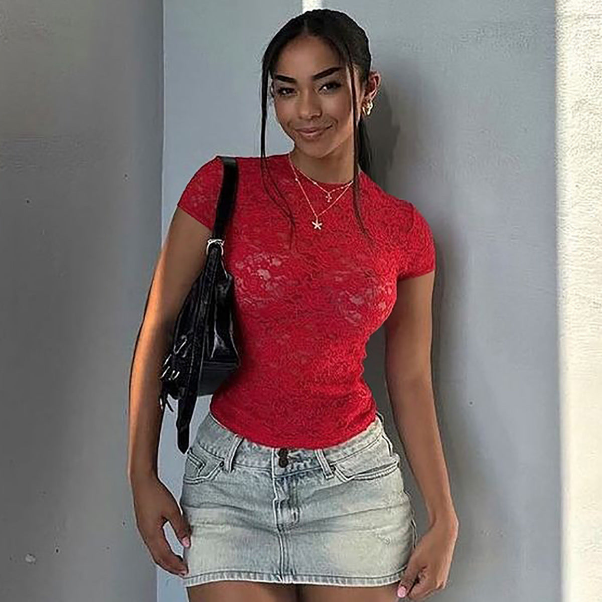 Damen Spitzen-Crop-Top R&B