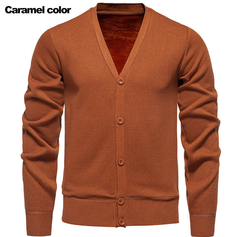 Herren kuschelige Strickjacke mit V-Ausschnitt und Knopfleiste R&B