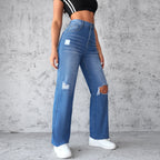 Damen Weit geschnittene Ripped Jeans mit hohem Bund R&B