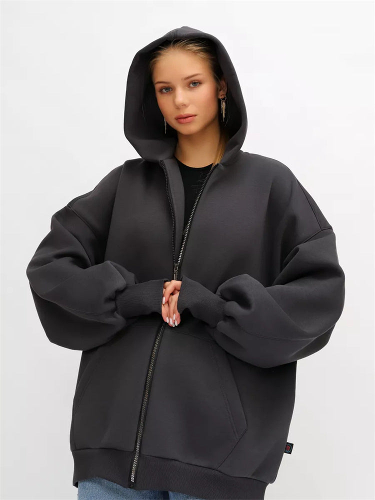 Damen lässiger Oversized Zip-Hoodie mit tiefen Taschen R&B