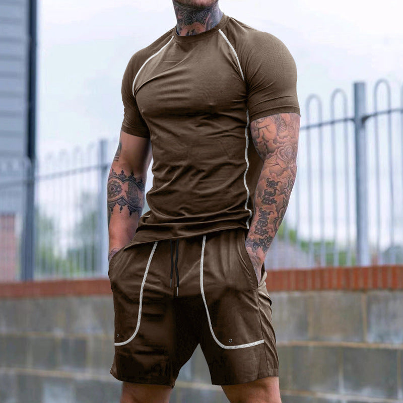 Herren nan eng anliegendes Freizeitset aus elastischem Jersey mit Kurzarmshirt und Kordelzugshorts R&B