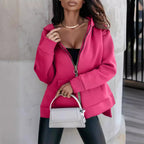 Damen Modischer Kapuzen-Zip-Hoodie mit praktischen Taschen und glänzendem Reißverschluss R&B