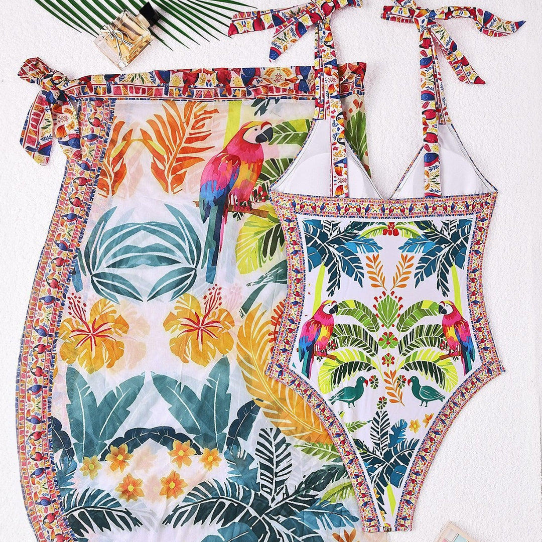 Damen Schwimmkleid mit floralem Design und Überwurf R&B