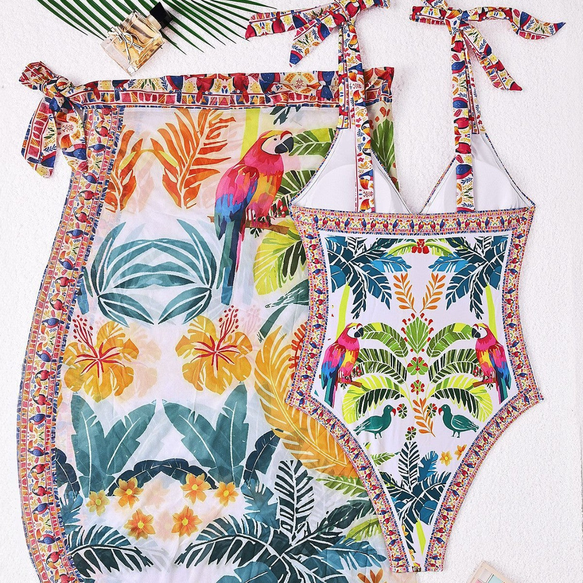 Damen Schwimmkleid mit floralem Design und Überwurf