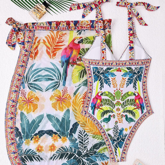 Damen Schwimmkleid mit floralem Design und Überwurf R&B
