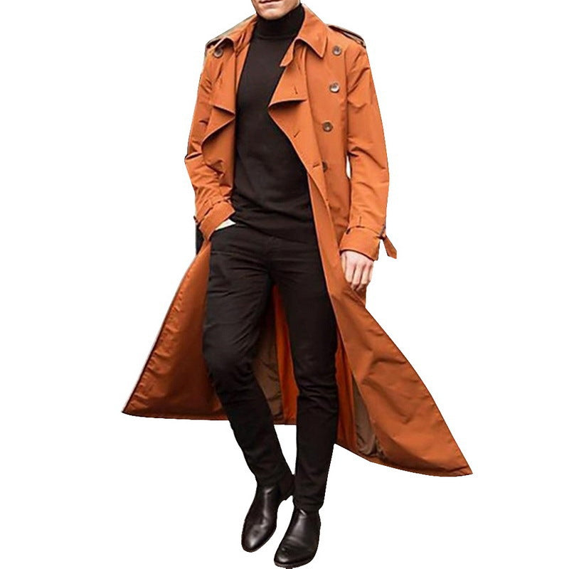 Herren eleganter Trenchcoat mit tiefem Revers und verdeckten Knöpfen R&B