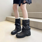 Damen Steppstiefel mit modischen Schnallen und flexiblem Schaftrand R&B