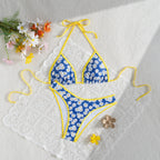 Damen Blumenmuster Bikini-Set mit verstellbaren Trägern und hohem Beinausschnitt R&B