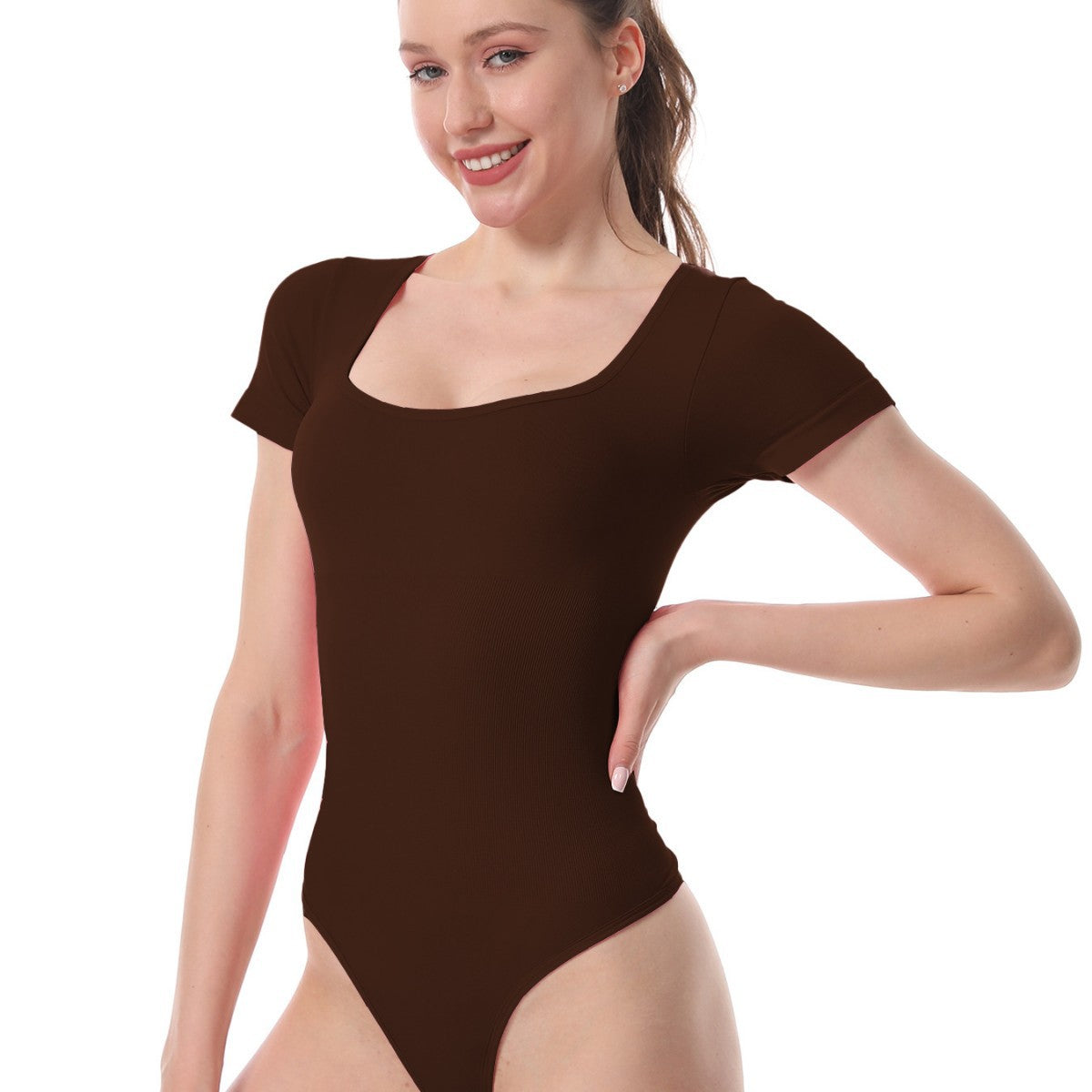 Damen Sportlicher Body mit kurzem Arm und innovativem Rippdesign R&B